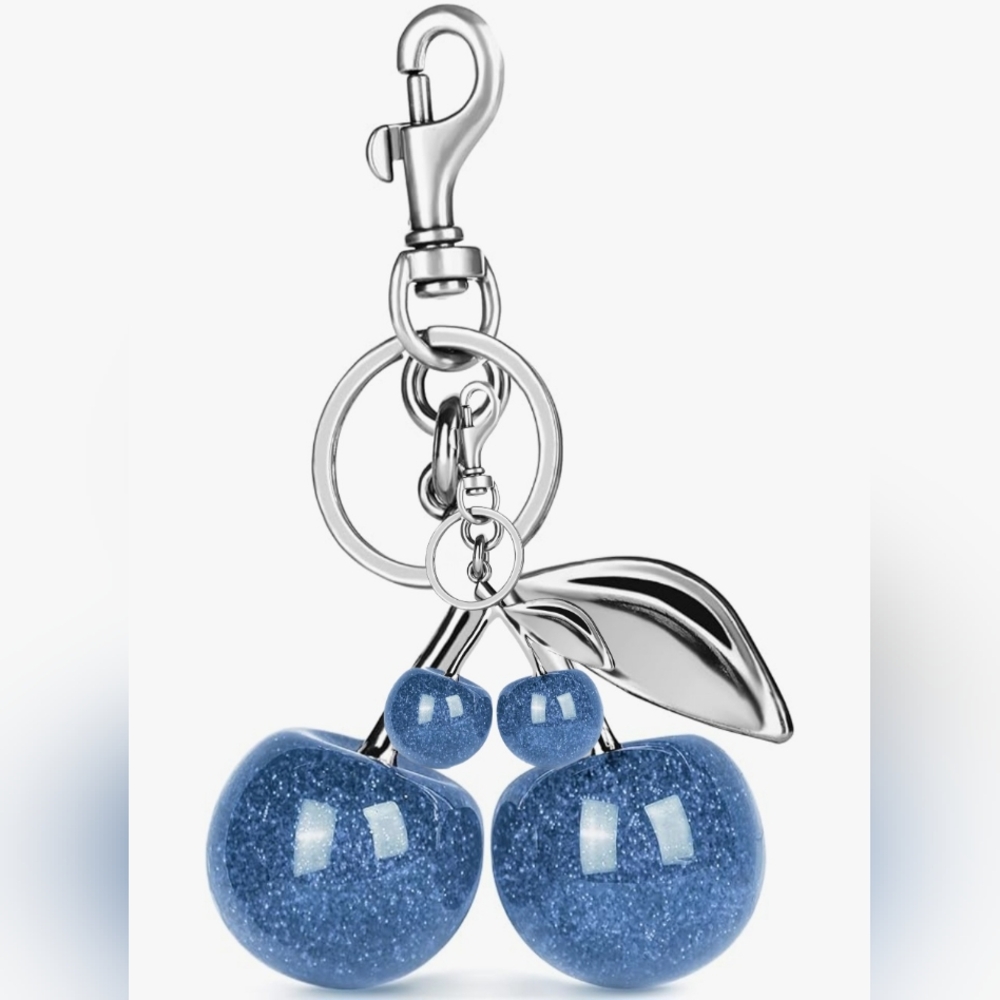 BLUE 🍒 CHERRY BAG CHARM KEY CHAINS 🍒 HUGE CHERRIES